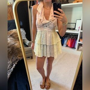 LoveShackFancy Pastel Pink, Purple, Blue, Yellow Eyelet mini dress